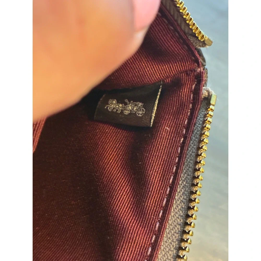 Coach Womens Tan Crossgrain Leather Small‎ Corner Zip Wristlet Wallet Gold Logo